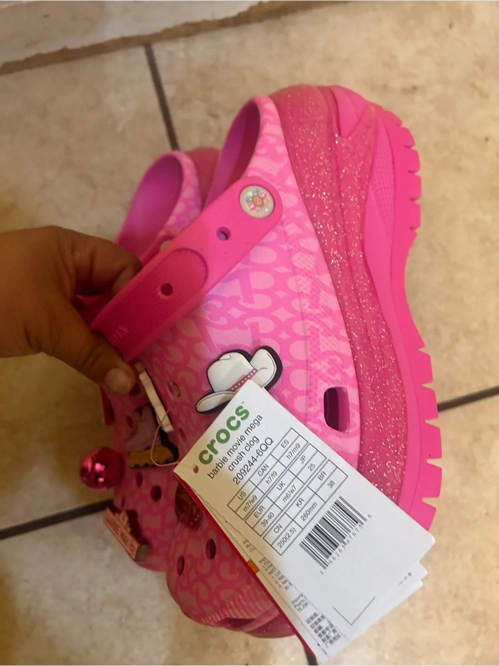 CROCS Girls' Bright Pink Barbie Charm Platform Clogs